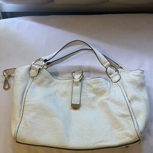 G.I.L.I. Cream Genuine Leather Shoulder Bag with Gold Accents